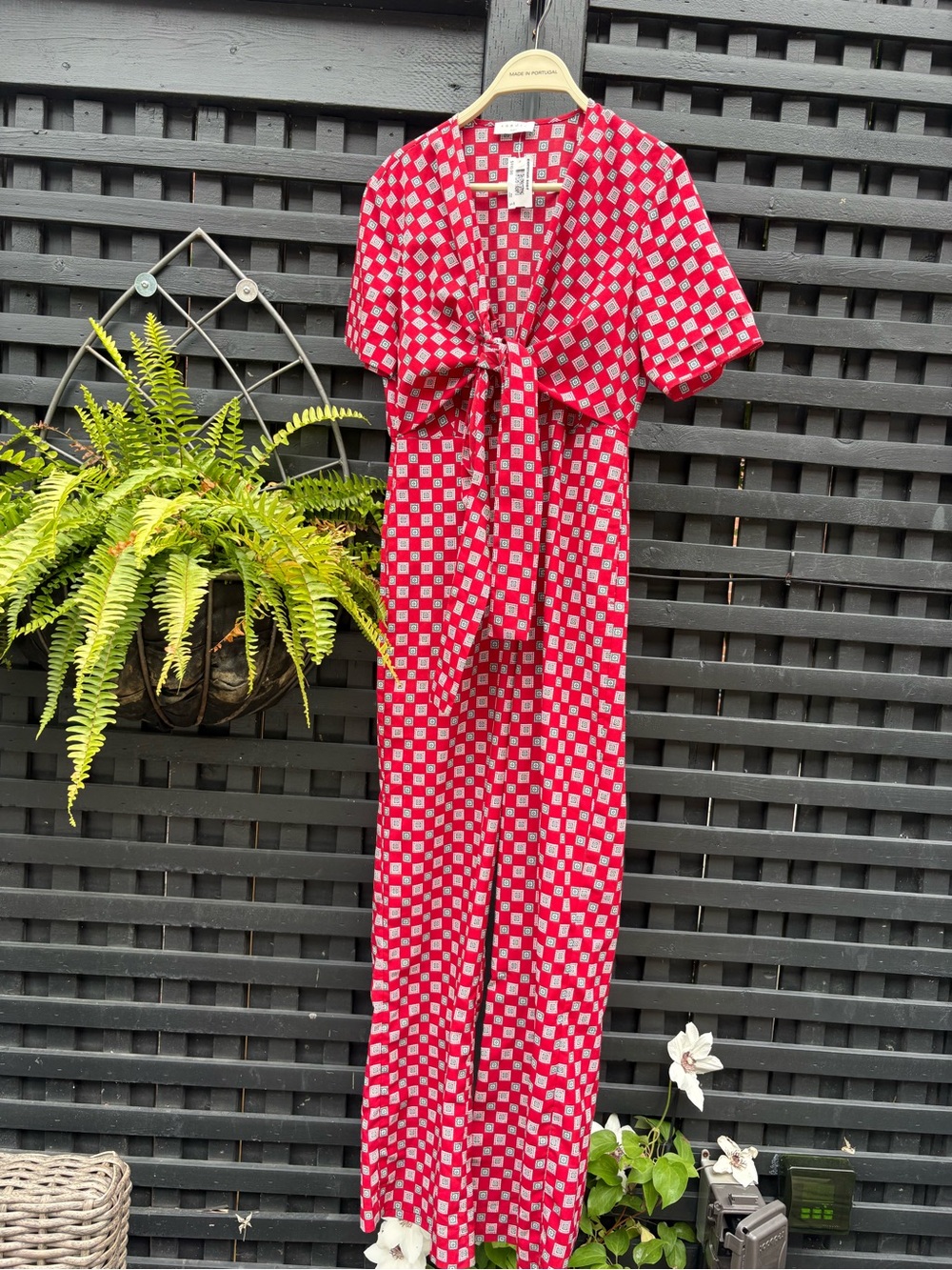 Sandro Red Geometric Tie-Front Jumpsuit